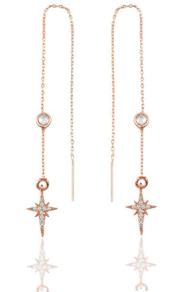 Gümüş  taşlı zincirli küpe zirkon taşlı kutup yıldız modeli SGTL9862ROSEKUTUP