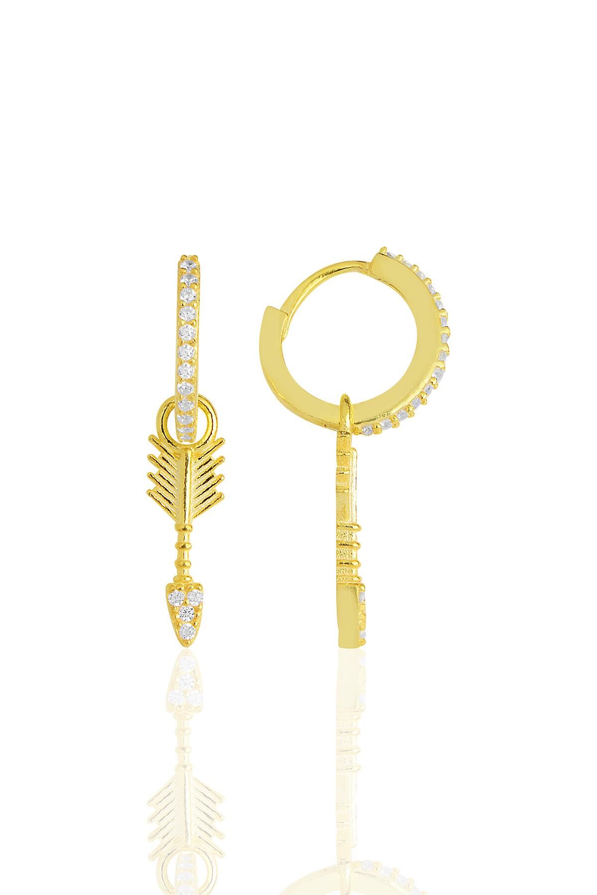 Gümüş altın yaldızlı zirkon taşlı ok küpe SGTL11623GOLD