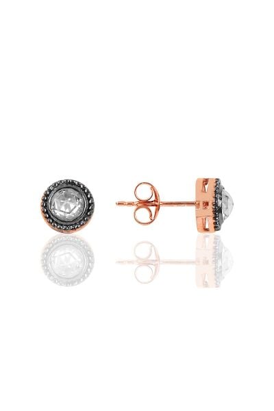 Gümüş rose zirkon taşlı elmas montürlü küpe SGTL10247