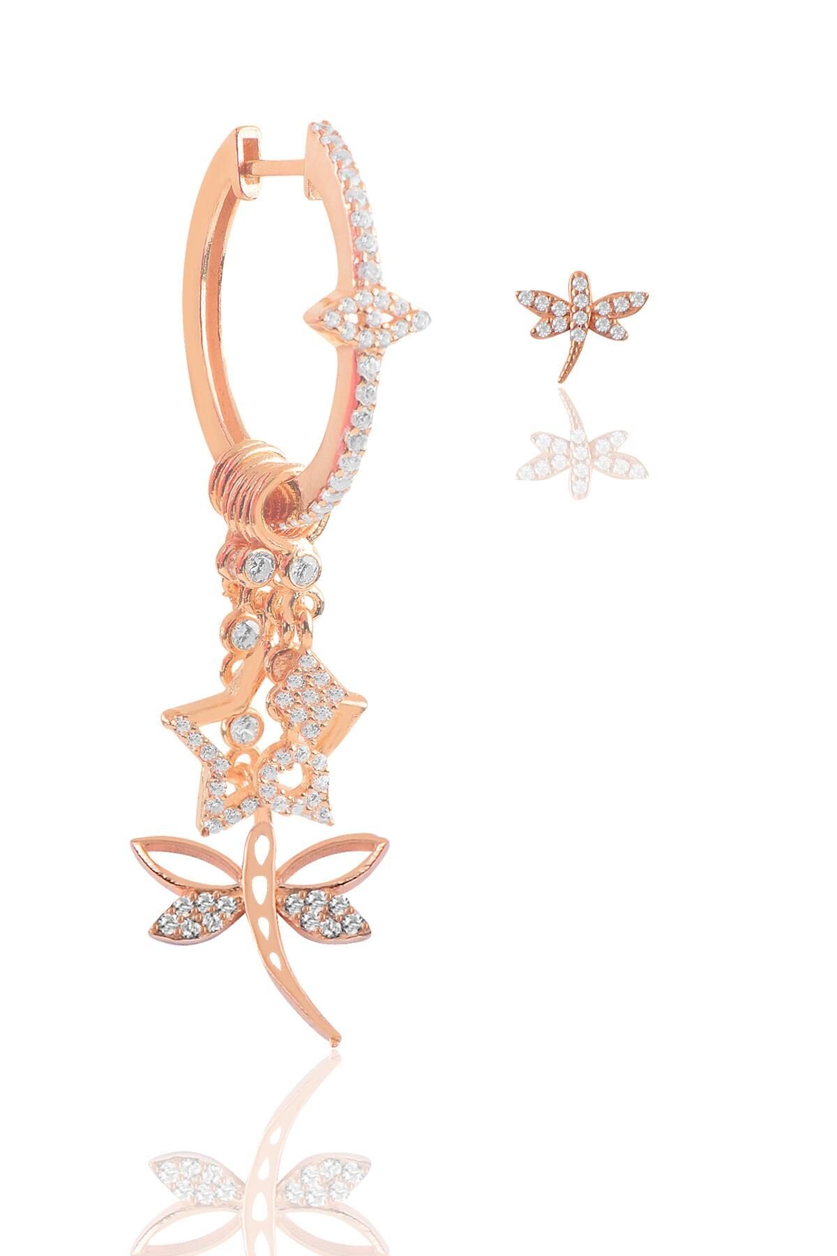 Gümüş rose zirkon taşlı yusufçuk şans küpe SGTL11769ROSE