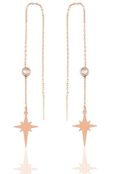 Gümüş  taşlı zincirli küpe  kutup yıldız modeli SGTL9862ROSEKUTUPY