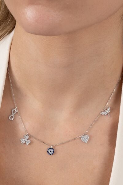 925 ayar gümüş kolye rodyumlu zirkon taşlı nazarlı şans kolyesi SGTL13181RODAJ