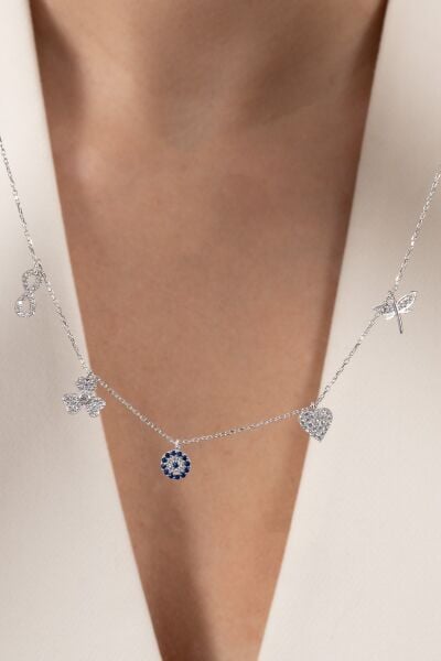 925 ayar gümüş kolye rodyumlu zirkon taşlı nazarlı şans kolyesi SGTL13181RODAJ