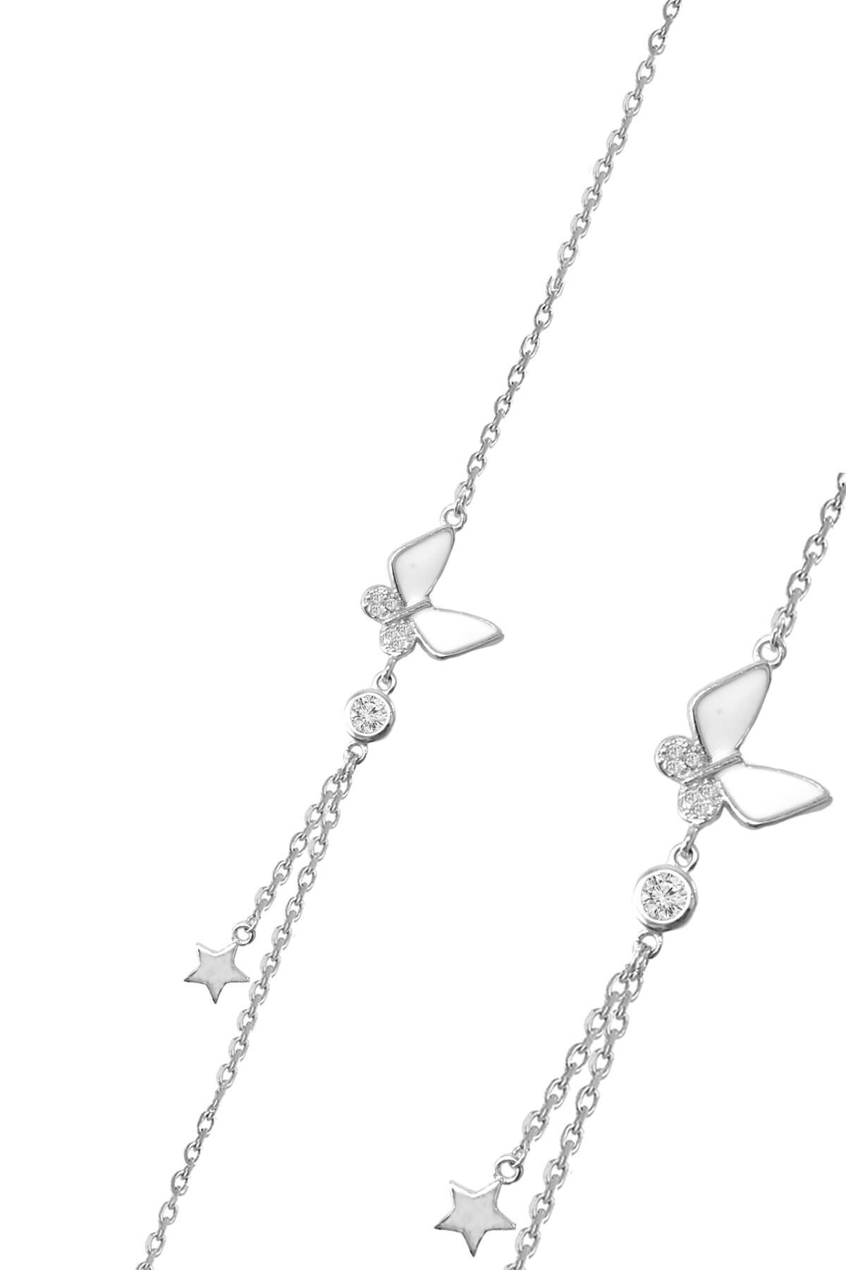 Gümüş rodyumlu zirkon taşlı, mineli kelebek ve yıldız ışıltısı kadın bileklik SGTL12647RODAJ