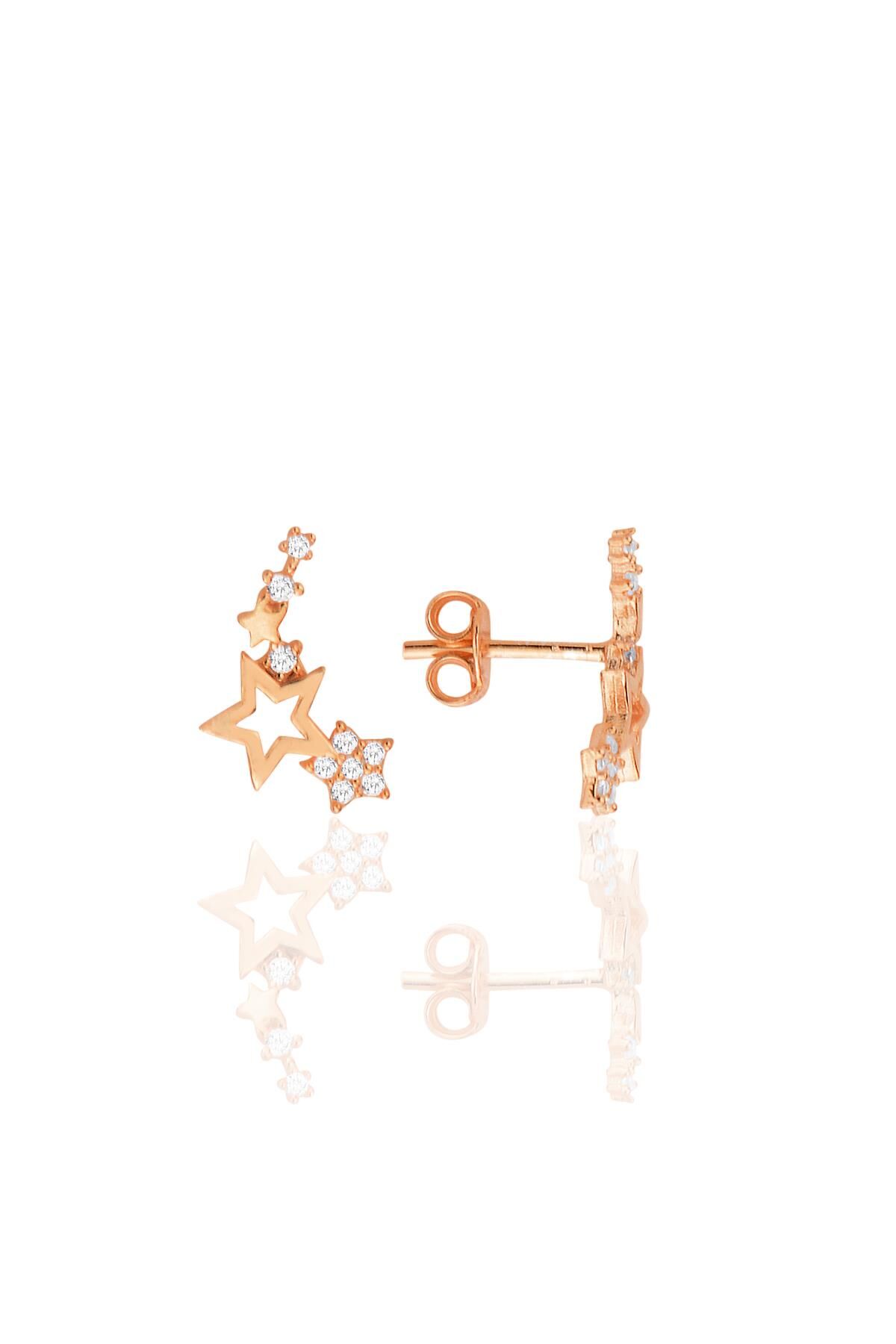 Gümüş rose zirkon taşlı kayan yıldızlar küpe SGTL12710ROSE