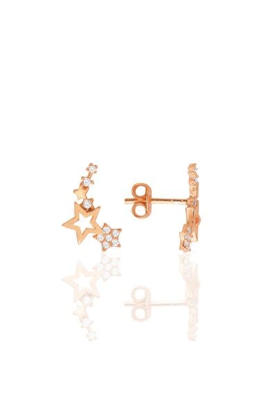 Gümüş rose zirkon taşlı kayan yıldızlar küpe SGTL12710ROSE
