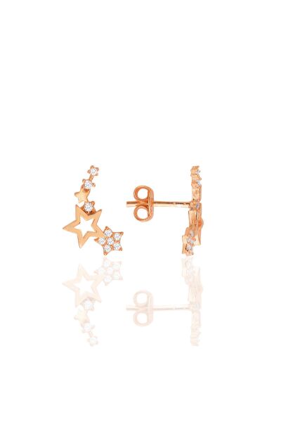 Gümüş rose zirkon taşlı kayan yıldızlar küpe SGTL12710ROSE
