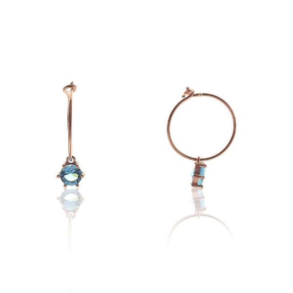 Akuamarin Taşlı Modeli Rose Gümüş Küpe SGTL5677