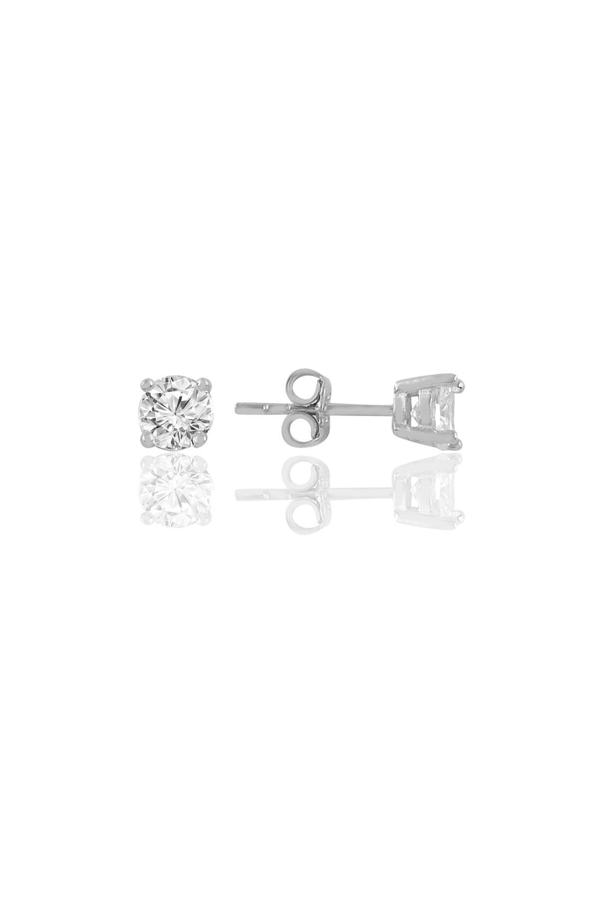 Gümüş rodyumlu pırlanta montürlü 5 mm tek taş küpe SGTL11303RODAJ