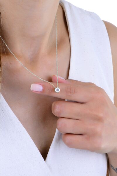 Gümüş rodyumlu sıvama  tek taş kolye SGTL10849RODAJ