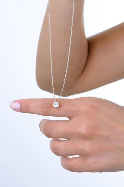 Gümüş rodyumlu sıvama  tek taş kolye SGTL10849RODAJ