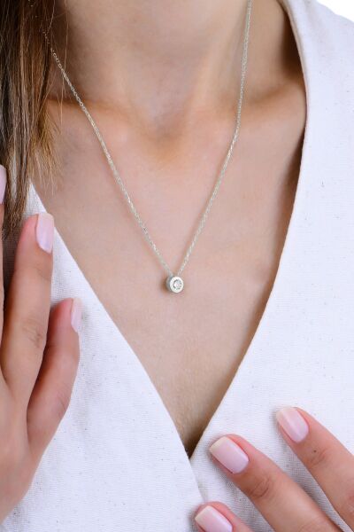 Gümüş rodyumlu sıvama  tek taş kolye SGTL10849RODAJ