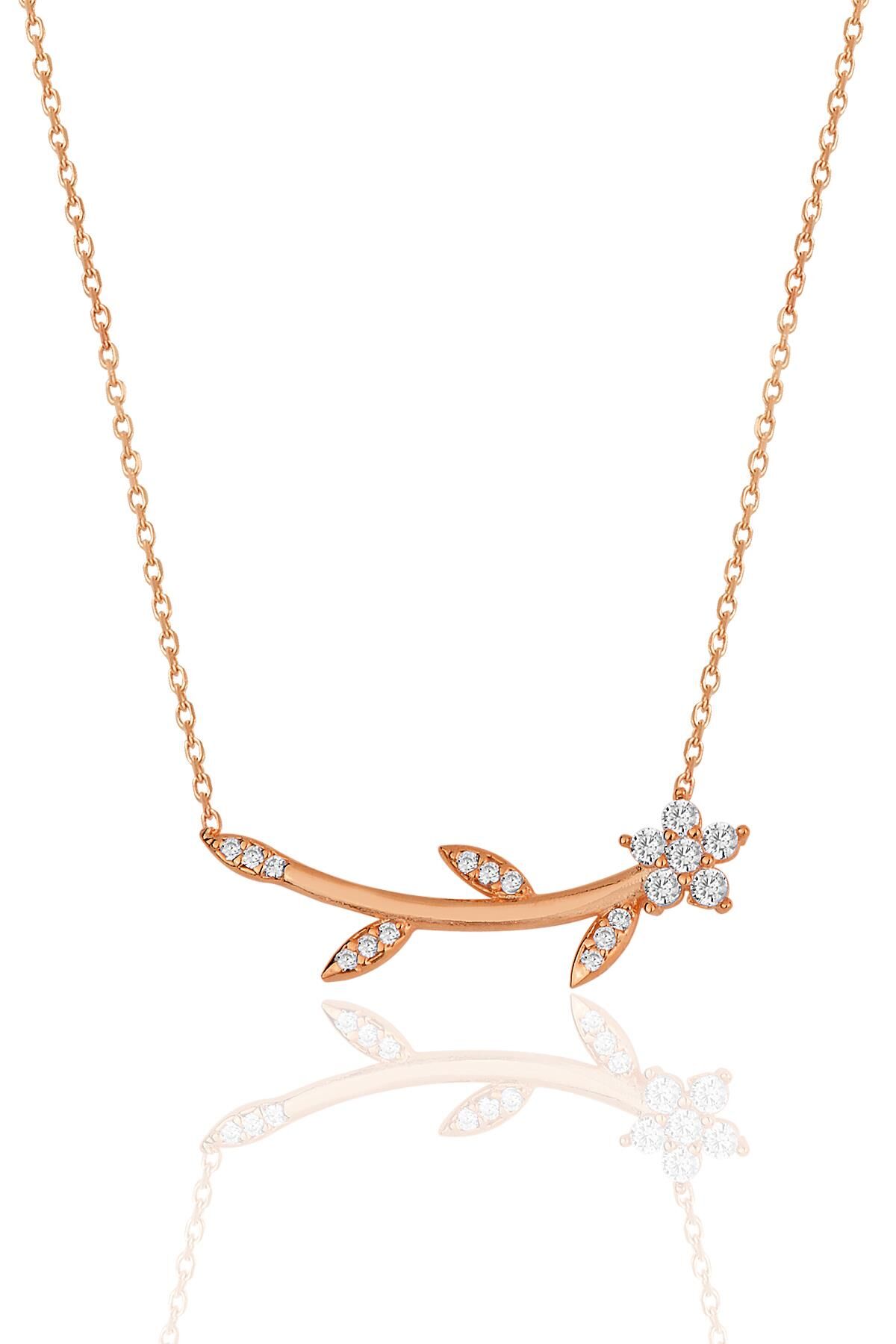 Gümüş rose zirkon taşlı çiçek kolye SGTL11976ROSE