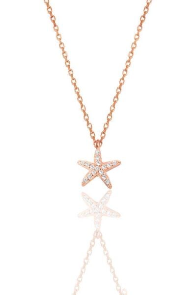 Gümüş rose zirkon taşlı deniz yıldızı kolye SGTL11442ROSE