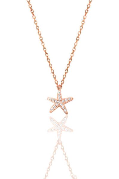 Gümüş rose zirkon taşlı deniz yıldızı kolye SGTL11442ROSE