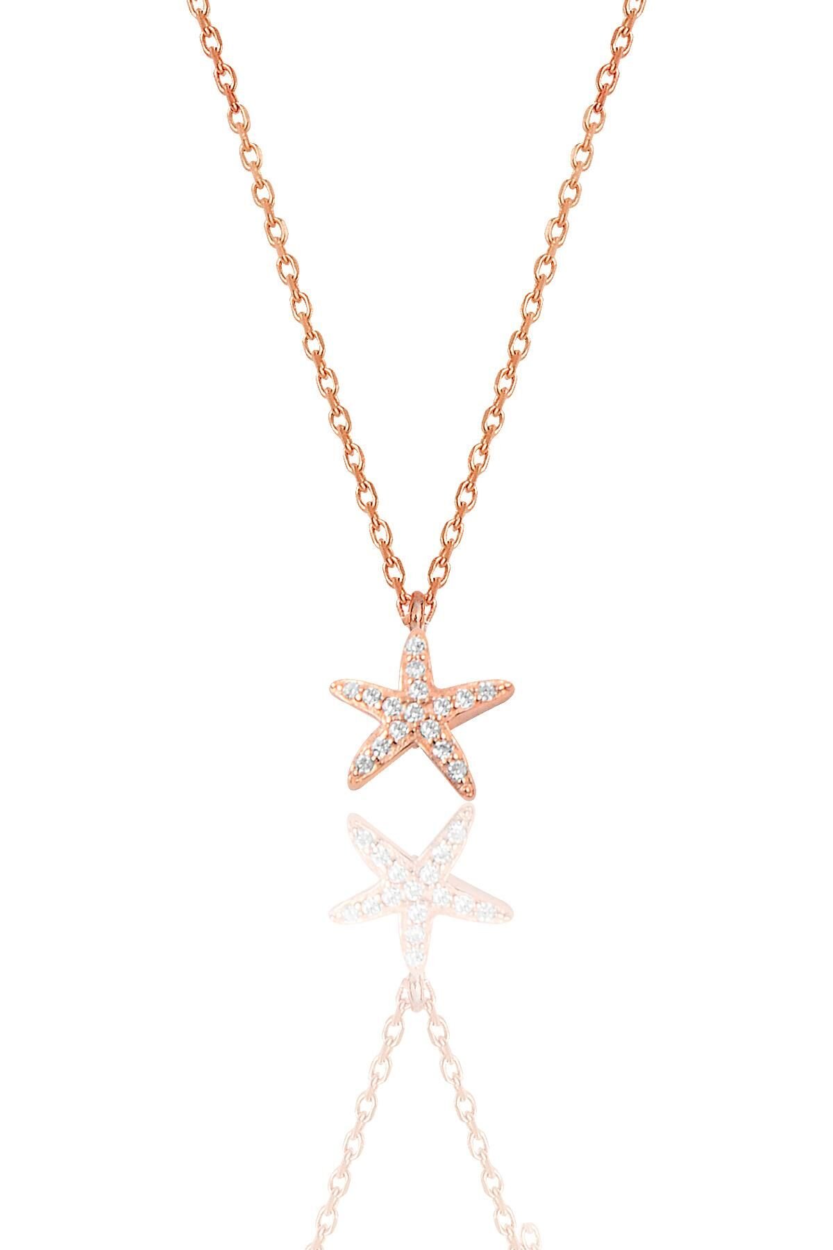 Gümüş rose zirkon taşlı deniz yıldızı kolye SGTL11442ROSE