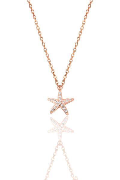 Gümüş rose zirkon taşlı deniz yıldızı kolye SGTL11442ROSE