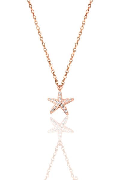Gümüş rose zirkon taşlı deniz yıldızı kolye SGTL11442ROSE