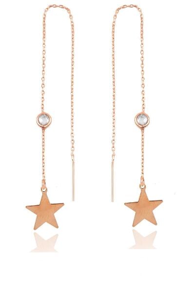 Gümüş  taşlı zincirli küpe  yıldız modeli SGTL9862ROSEYILDIZ