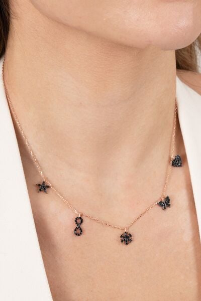 925 ayar gümüş kolye rose onix siyah taşlı şans kolyesi SGTL13181SIYAH