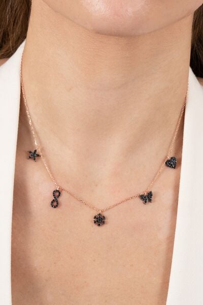 925 ayar gümüş kolye rose onix siyah taşlı şans kolyesi SGTL13181SIYAH