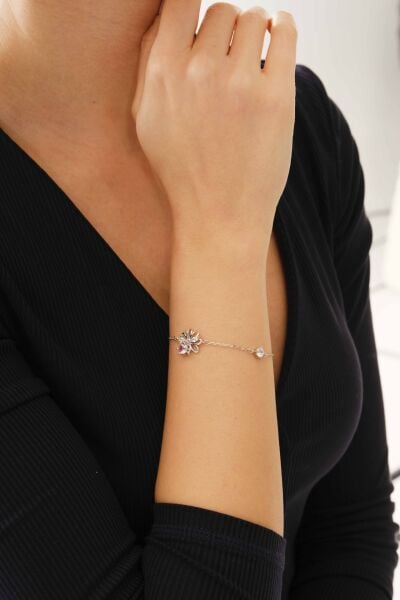 Gümüş rodyumlu pembe zirkon taşlı büyülü çiçekler kadın bileklik SGTL12648PEMBE