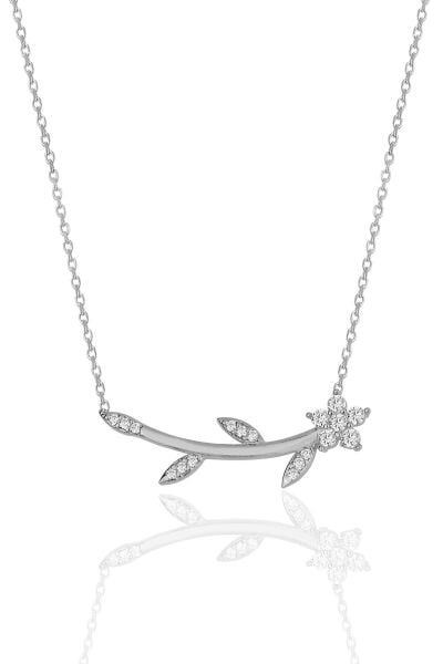 Gümüş rodyumlu zirkon taşlı çiçek kolye SGTL11976RODAJ