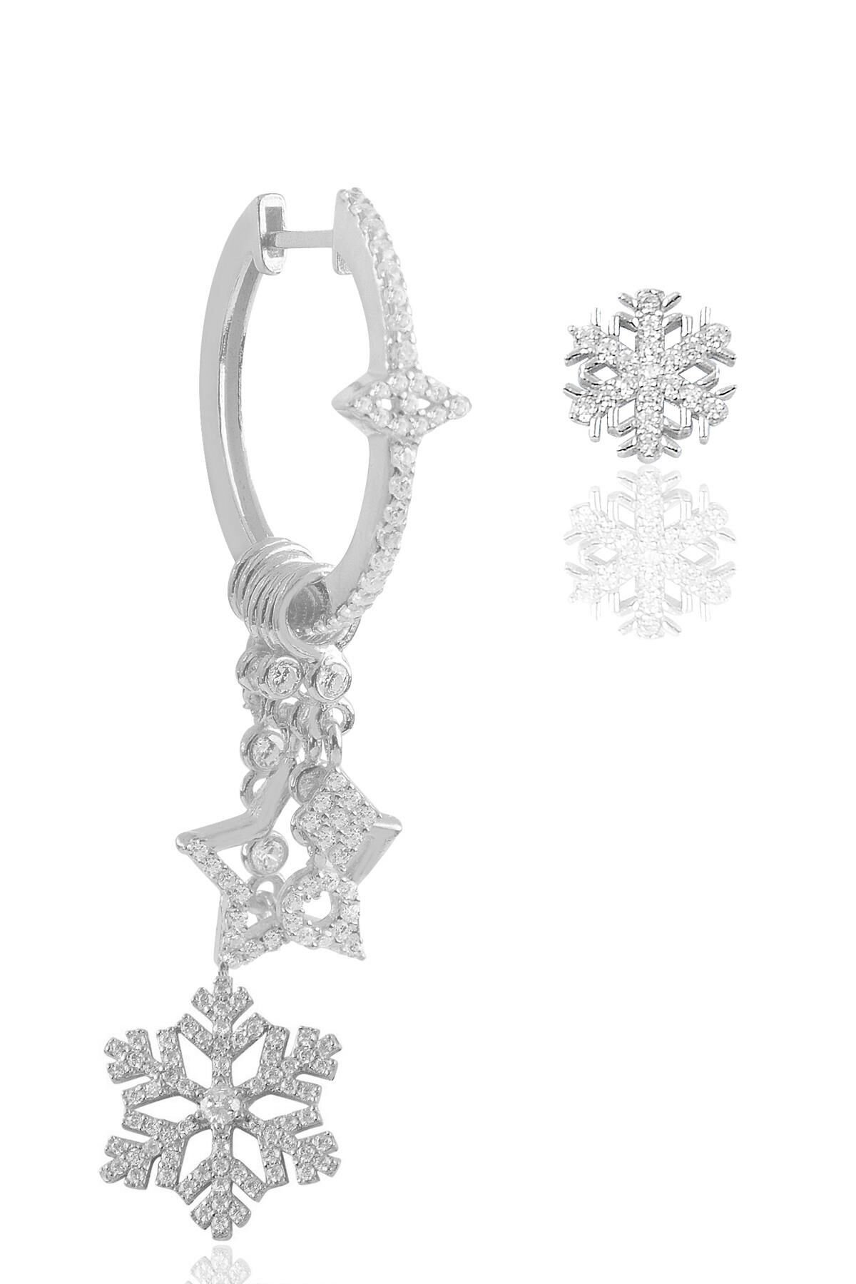 Gümüş rodyumlu zirkon taşlı Kar tanesi şans küpe SGTL11766RODAJ