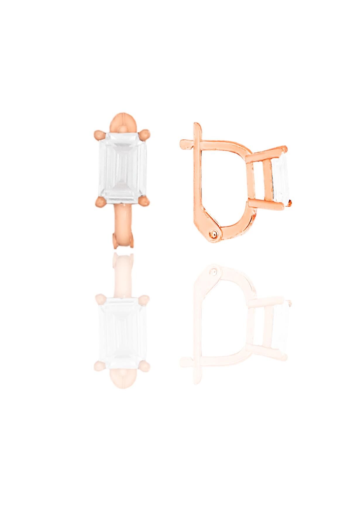 Gümüş rose baget kesim zirkon taşlı   j küpe SGTL11253ROSE