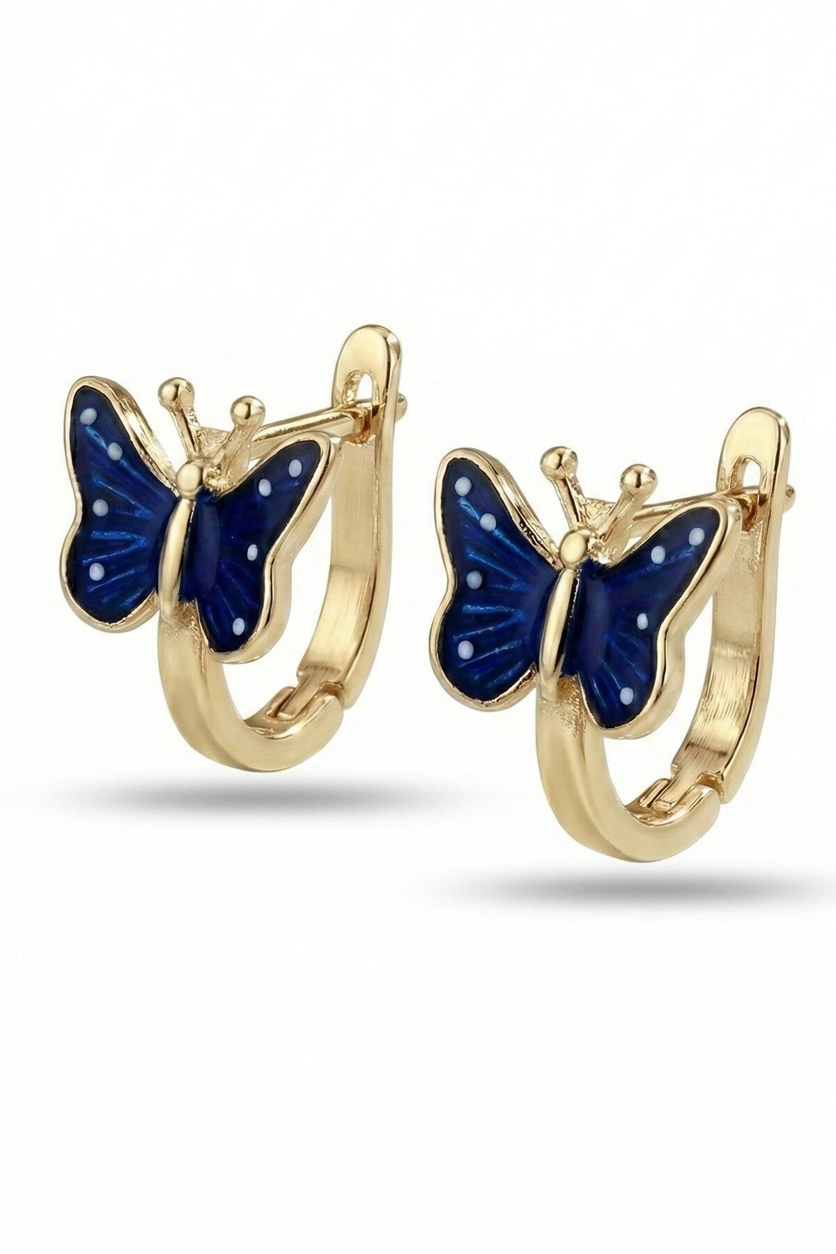 925 ayar gümüş küpe altın yaldızlı lacivert mineli kelebek küpe SGTL13182GOLD