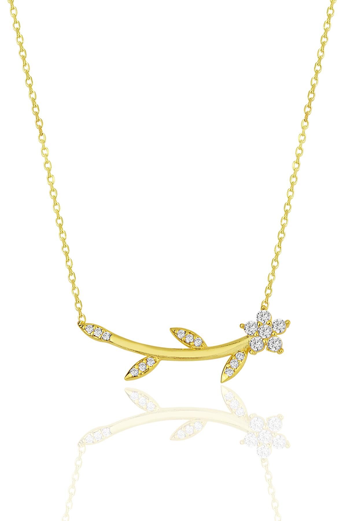 Gümüş altın yaldızlı zirkon taşlı çiçek kolye SGTL11976GOLD