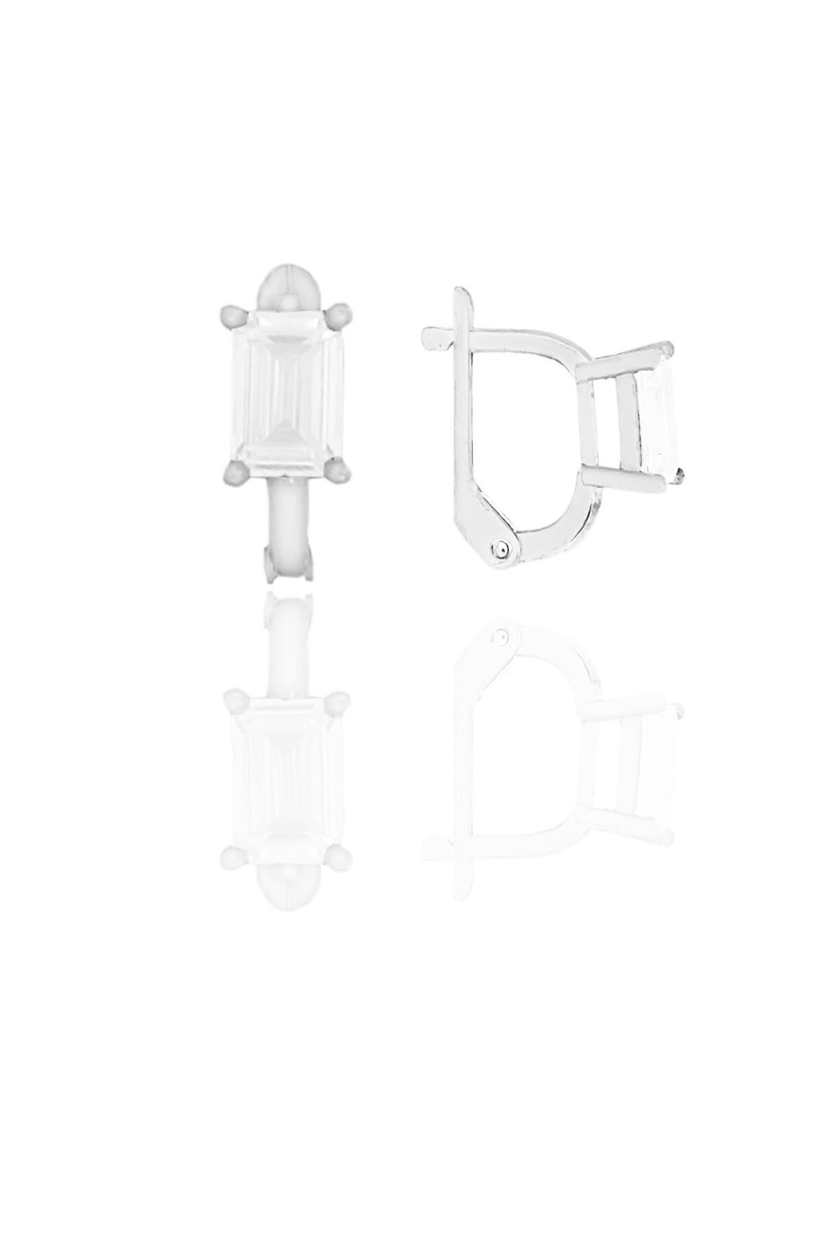 Gümüş baget kesim zirkon taşlı j küpe SGTL11253RODAJ