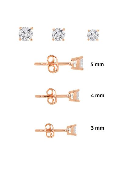 Gümüş rose pırlanta montürlü 3 boy tektaş kombin küpeler SGTL11302ROSE