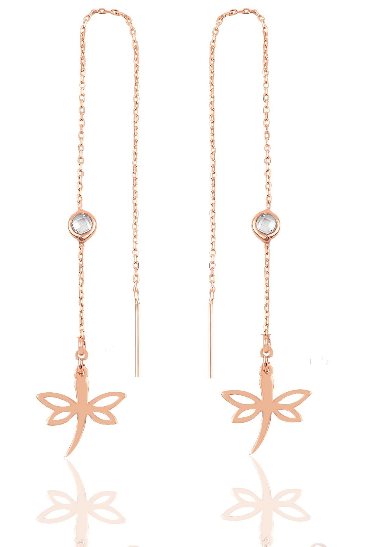 Gümüş  taşlı zincirli küpe  yusufçuk modeli SGTL9862ROSEYUSUFCUK