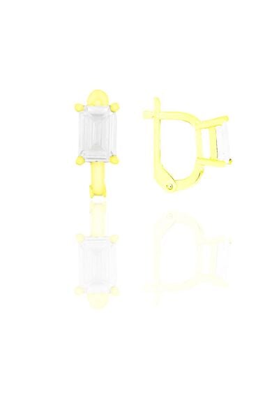 Gümüş altın yaldızlı baget kesim zirkon taşlı  j küpe SGTL11253GOLD