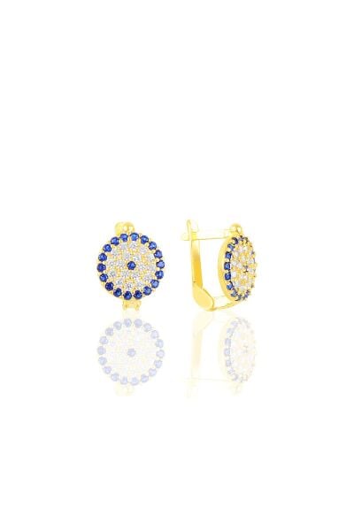 Gümüş altın yaldızlı klipsli nazar küpe SGTL10253GOLD