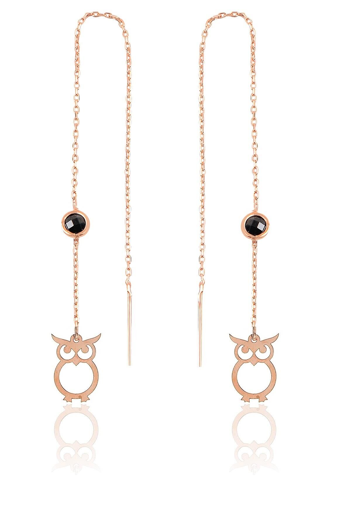 Gümüş  oniks taşlı zincirli küpe  Baykuş modeli SGTL9862SİYAHBAYKUS