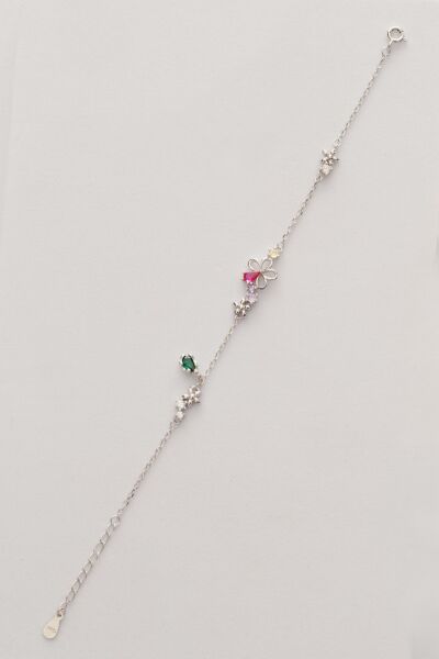 Gümüş rodyumlu renkli zirkon taşlı gizemli çiçek bahçesi kadın bileklik SGTL12650RODAJ