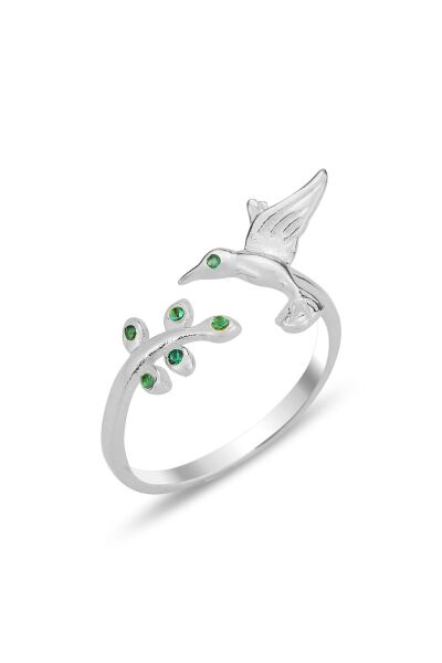 Gümüş rodyumlu yeşil taşlı üstten ayarlanabilir kırlangıç yüzük SGTL12305RODAJ