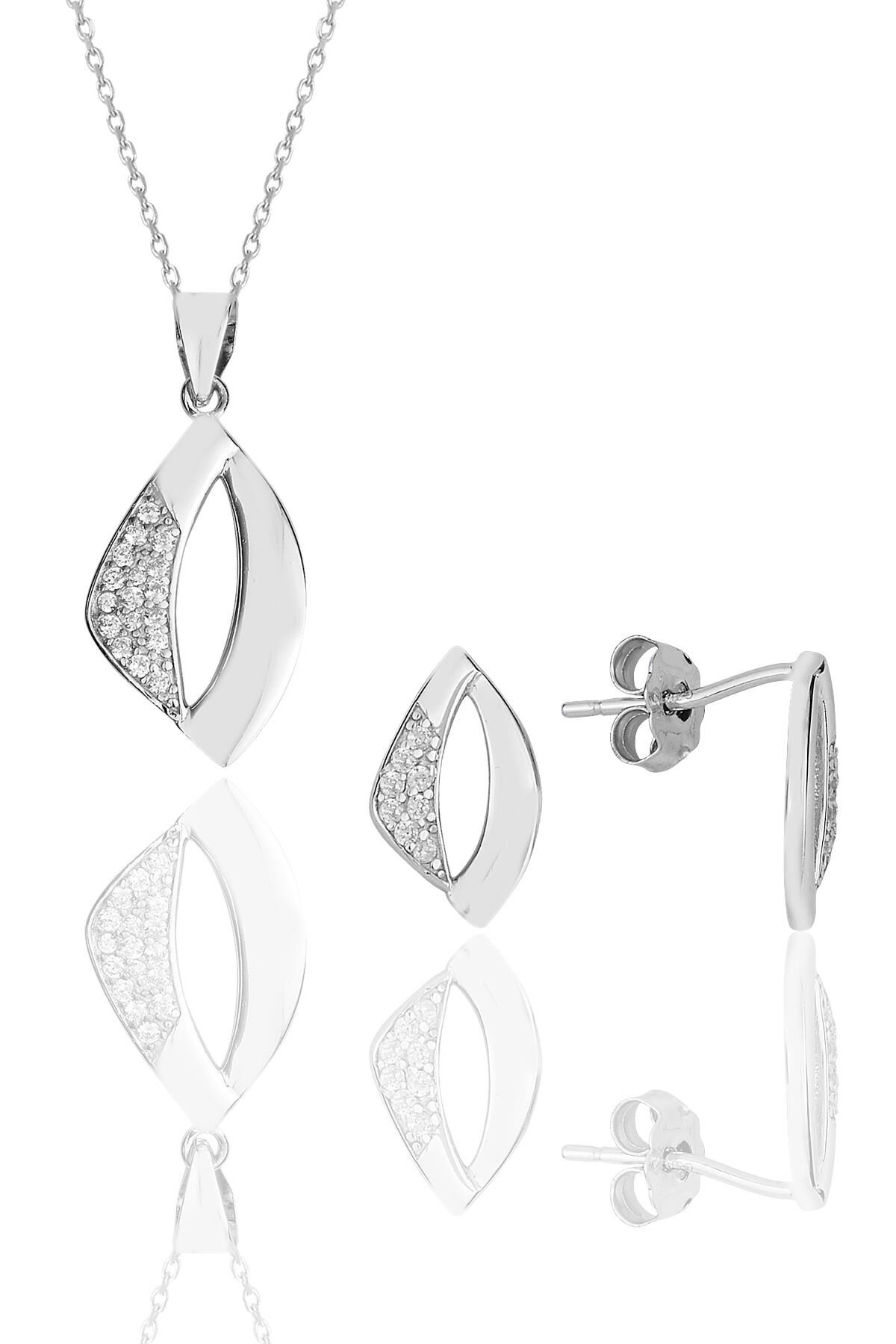 Gümüş rodyumlu zirkon taşlı kolye kupe ikili set.. SGTL11609SET