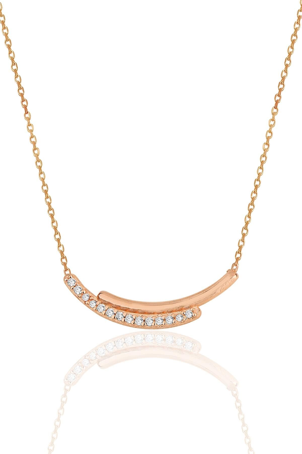 Gümüş rose zirkon taşlı kolye SGTL11975ROSE