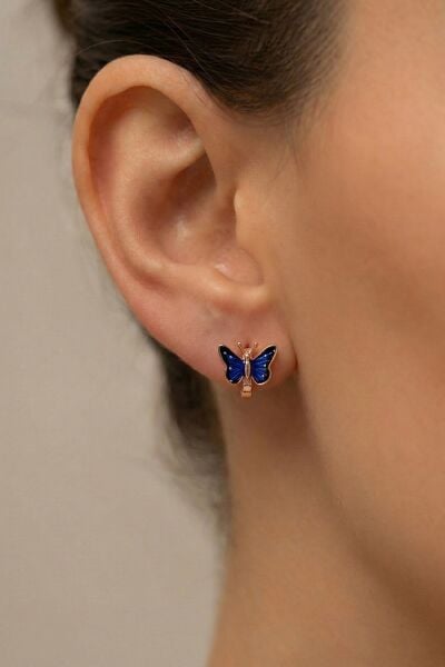 925 ayar gümüş küpe rose lacivert mineli kelebek küpe SGTL13182ROSE