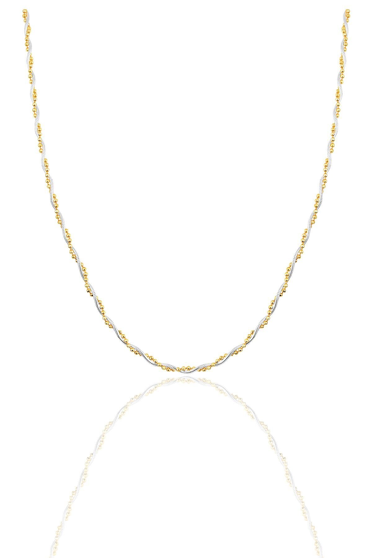 Gümüş altın yaldızlı ve gümüş toplu italyan kolye SGTL12142RENKLI