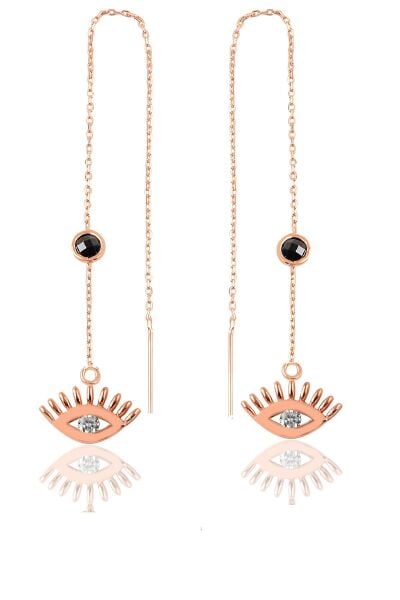 Gümüş  oniks taşlı zincirli küpe  göz modeli SGTL9862SİYAHGOZ