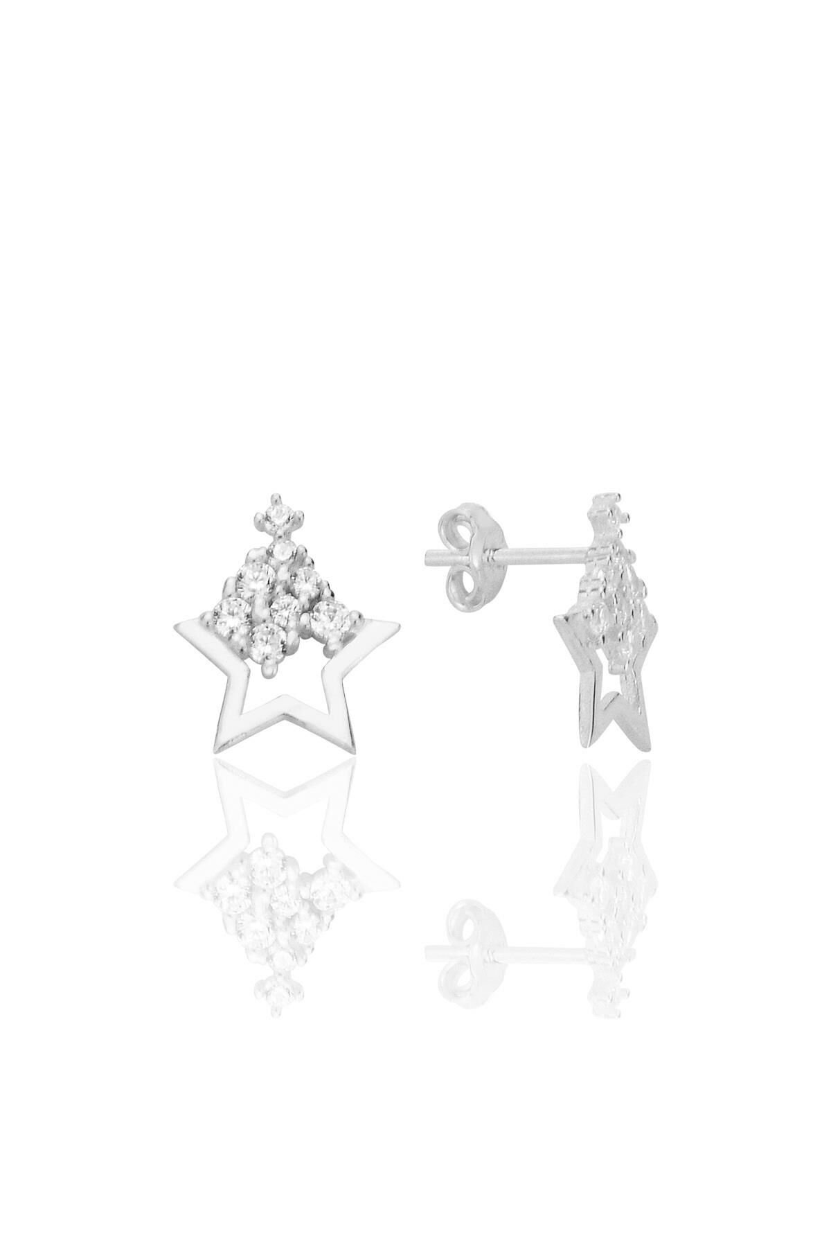 Gümüş rodyumlu zirkon taşlı ışıltılı yıldız küpe SGTL12712RODAJ