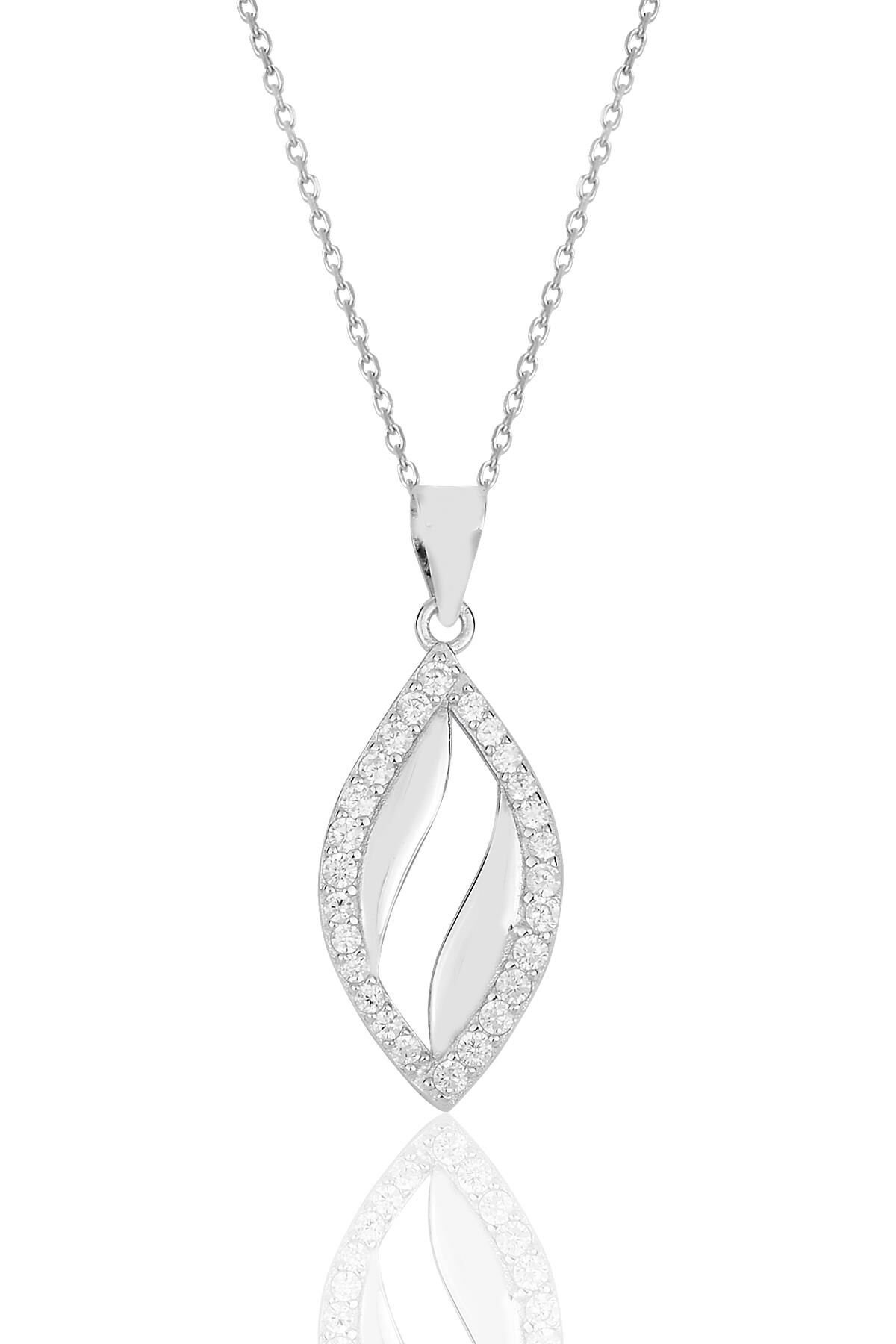 Gümüş rodyumlu zirkon taşlı mekik kolye. SGTL11610KOLYE