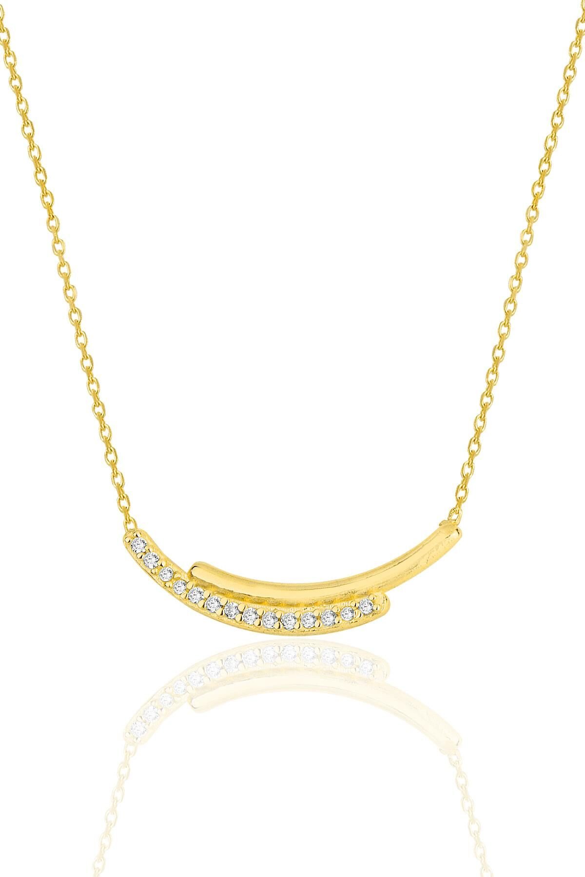 Gümüş altın yaldızlı zirkon taşlı kolye SGTL11975GOLD