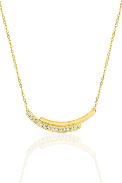 Gümüş altın yaldızlı zirkon taşlı kolye SGTL11975GOLD