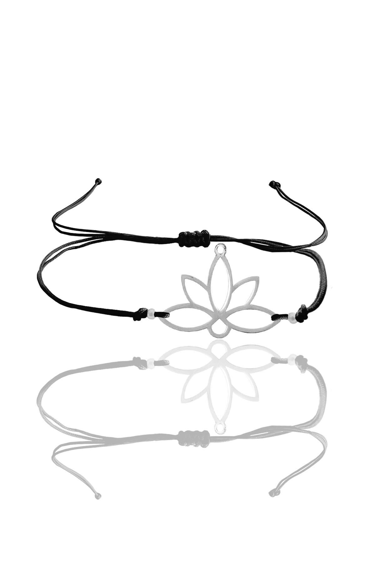 Gümüş lotus yaşam çiçeği siyah ipli bileklik SGTL12060RODAJ