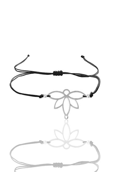 Gümüş lotus yaşam çiçeği siyah ipli bileklik SGTL12060RODAJ